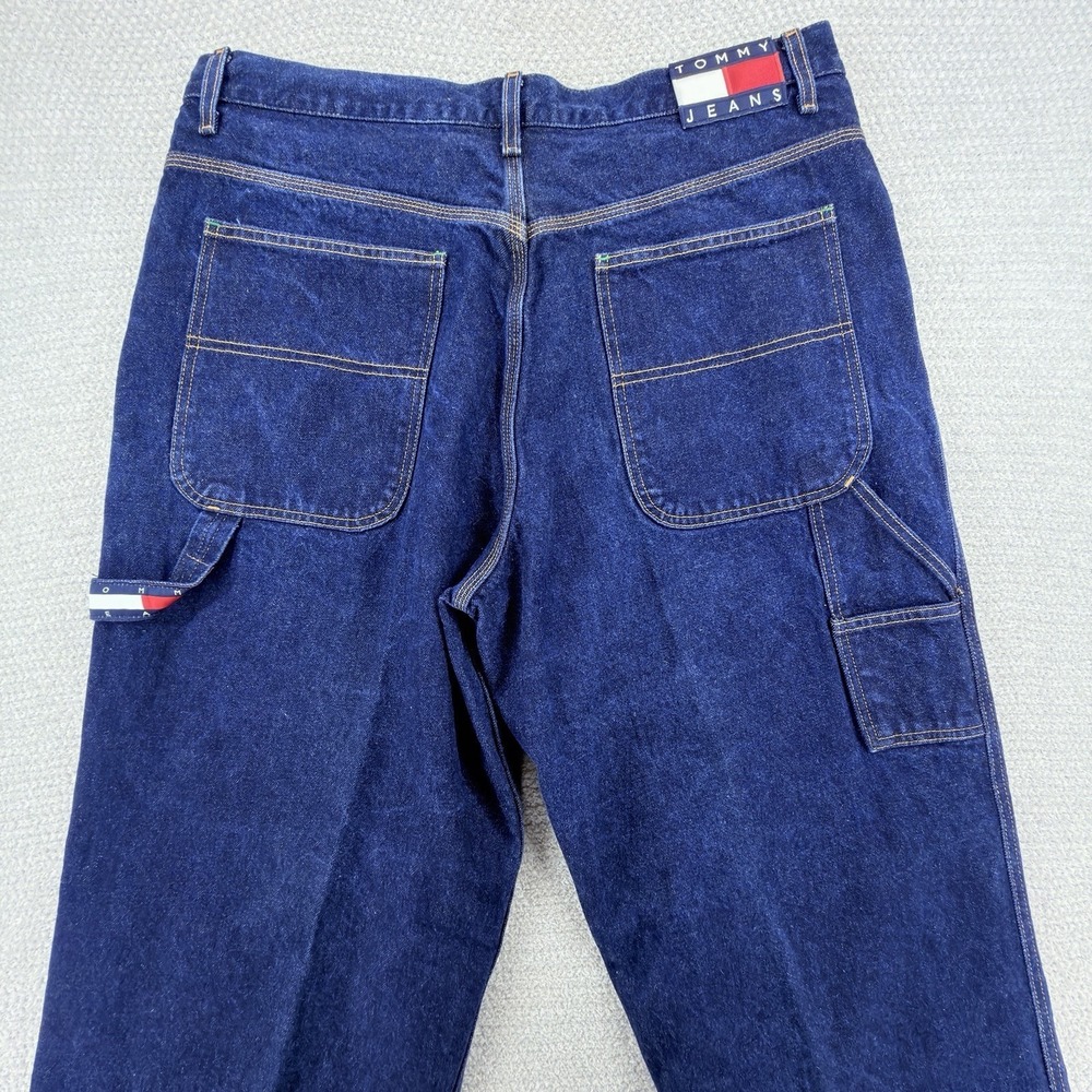 Vintage Tommy Jeans Carpenter Jeans Mens 38x30 Dark Wash Denim Flag Baggy 90s